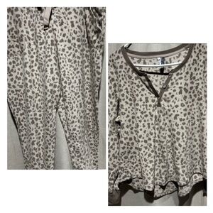 Cozy Leopard Print Pajama Top & Bottom- Cream and Brown